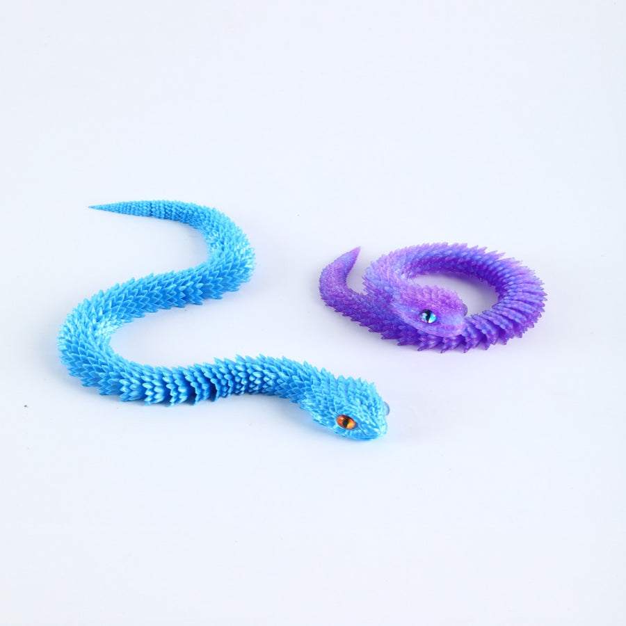 Blue & Purple Textured Snake Figurines – 2PCS 3D Printed Coiled & Extended Reptile Collectibles for Desktop Display